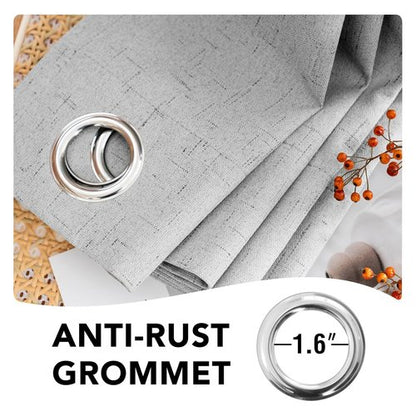 H.VERSAILTEX Linen Curtains 100% Blackout Curtains for Bedroom 90 inch Long Full Light Blocking Nature Linen Blended Window Curtains for Living Room Nickel Grommet (2 Panels, Glacier Gray)
