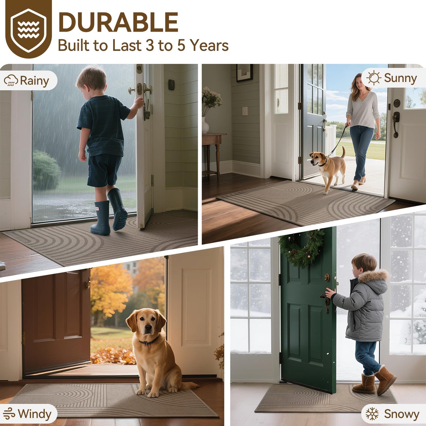 QiCaiJia Front Door Mat 17''x30'', Absorbent Dirt Resist Washable Non Slip Low-Profile Indoor Doormat, Easy Clean Welcome Entryway Door Mats, Brown