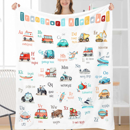 YABUKITA Transport Alphabet Blanket Throw Construction Blanket Truck Toddler Throw Blanket Truck Cars Lover Gift for Halloween Christmas Birthday 40x50in for Kids/Child