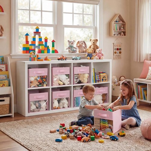 GRANNY SAYS Cube Storage Bins - 11 Inch Collapsible Fabric Organizers with Clear Window | Pink 6-Pack