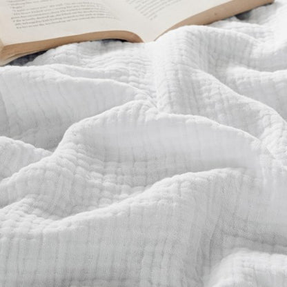 Bedsure 100% Cotton Muslin Blanket Queen Size for Bed - 4-Layer Breathable and Lightweight Thin Soft Gauze Muslin Blanket for Summer, White, 90x90 Inches