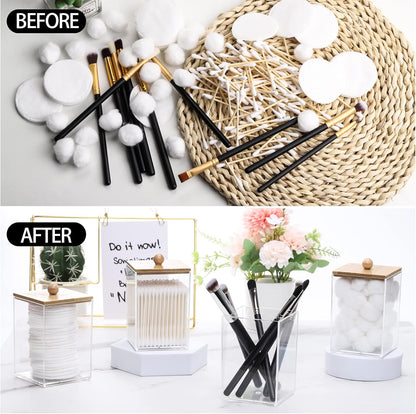 Tbestmax Cotton Swab Holder - Clear Apothecary Jar with Wood Lids | 12 OZ Bathroom Storage (4 Pack)