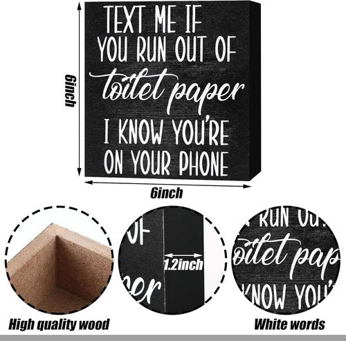 Jetec Farmhouse Bathroom Signs Decor - Rustic Wooden Plaque Wall Art | Set of 2 Please Seat Yourself (Black)