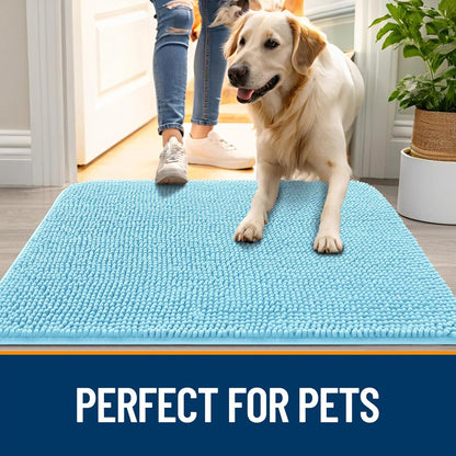 OLANLY Dog Door Mat - Absorbent Non-Slip Mud Mat for Indoor Use | 30x17 Inches, Quick Dry Chenille, Blue