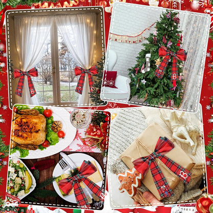 Regine Switzerland Christmas Wreath Sash - Red Plaid Nutcracker Monogram Satin Decor | 2 Pcs