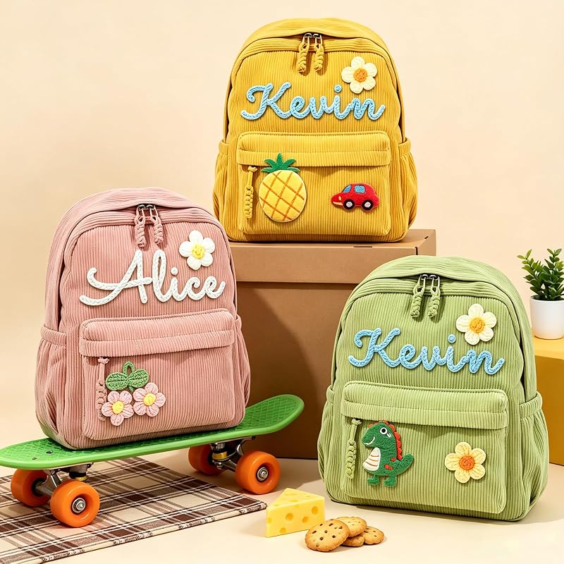 Personalized 3D Embroidered Backpack for Kids - Pink, Nanfuncf Custom School Bag