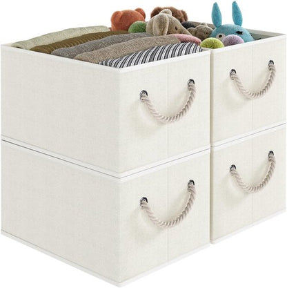 Closet Storage Bins by [Brand Name] - Collapsible Linen Organizers for Shelves | Beige, 3 Pack