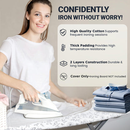 UniSimp Ironing Board Cover and Pad 15"x54" Extra Thick Natural Cotton, Scorch and Stain Resistant Padding, Standard Size Iron Board Cover with Fasteners Heavy Duty Elastic Edge, Heatproof Rose