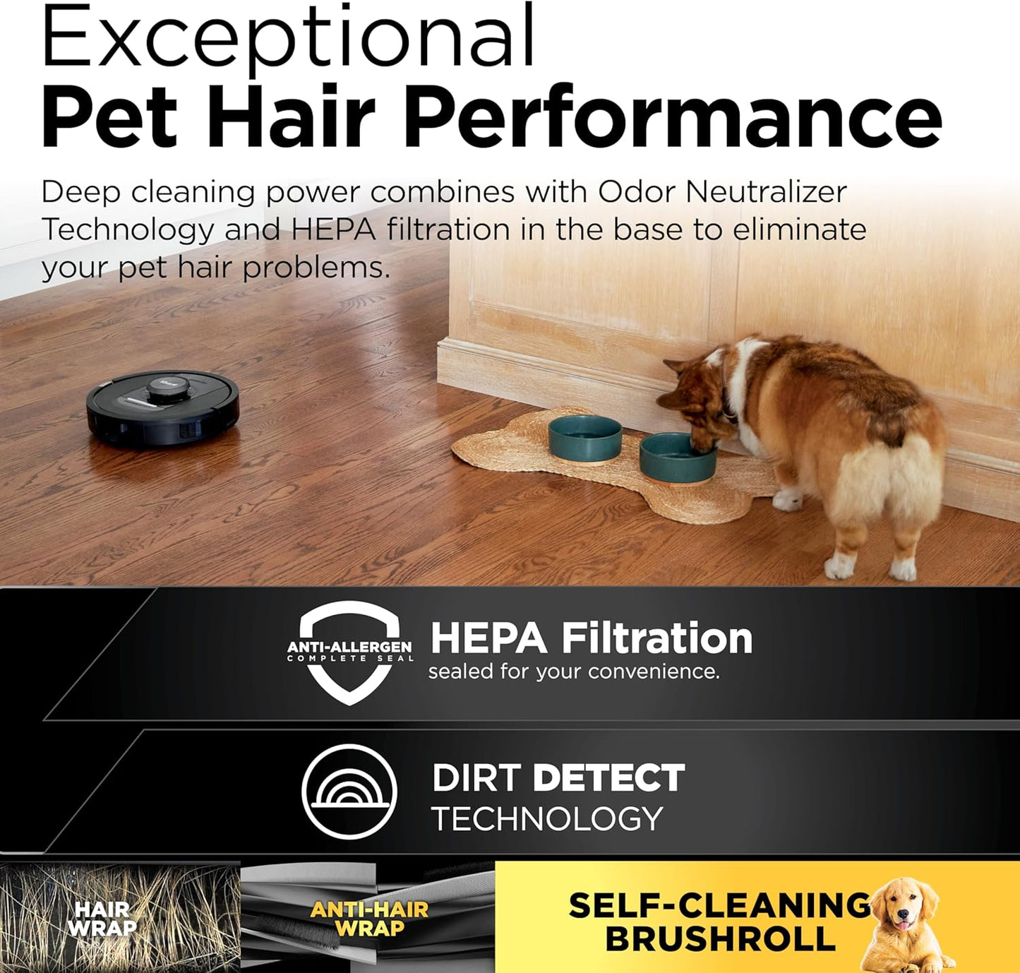 Shark PowerDetect Robot Vacuum - Self-Emptying with NeverStuck Tech | WiFi, HEPA, Black, Ideal for Pet Hair