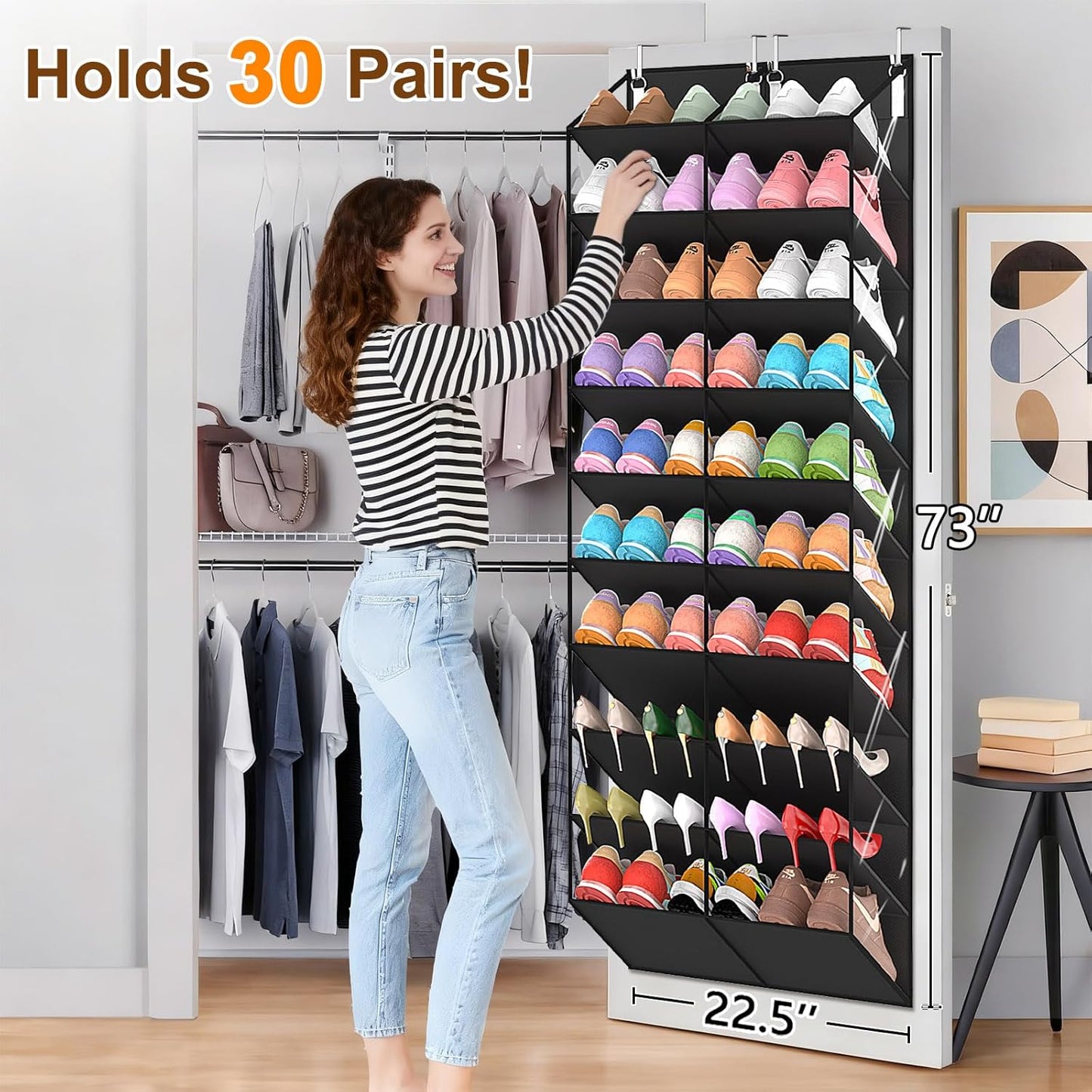 UVIAHOMI Over The Door Shoe Organizer - 10-Tier Clear Pocket Storage for Sneakers, Boots & Heels - Black
