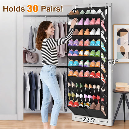 UVIAHOMI Over The Door Shoe Organizer - 10-Tier Clear Pocket Storage for Sneakers, Boots & Heels - Black