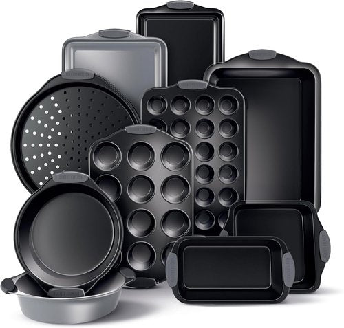 Country Kitchen Nonstick Bakeware Set - Heavy Duty & Easy Release, 10-Piece Set in Grey