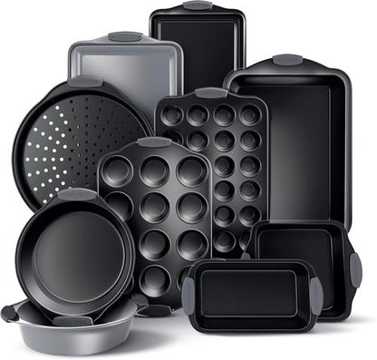 Country Kitchen Nonstick Bakeware Set - Heavy Duty & Easy Release, 10-Piece Set in Grey