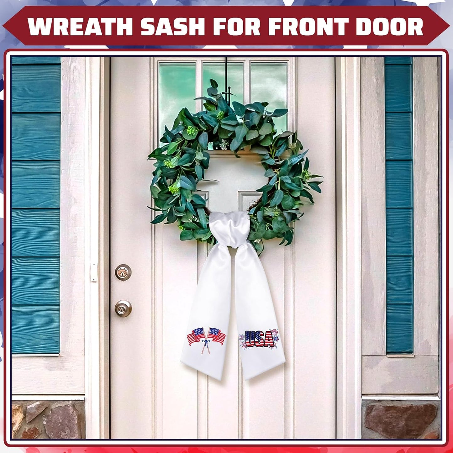 Skiennix Wreath Sash - Satin Blank Sashes for Monogramming | Indoor/Outdoor Home Decor (White, 4th of July)