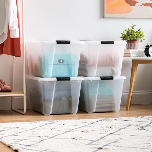IRIS USA 54 Qt Stackable Storage Bins with Lids - BPA-Free, Durable Clear Organizing Solution | 4 Pack