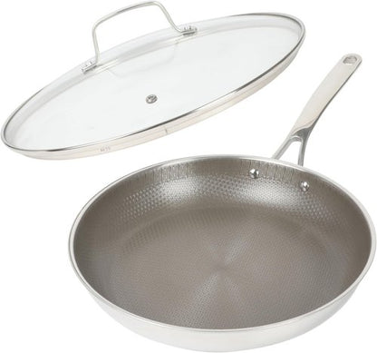 Martha Stewart Nonstick 12-Inch TriPly Stainless Steel Fry Pan with Lid - Stay Cool Handle & Dishwasher Safe
