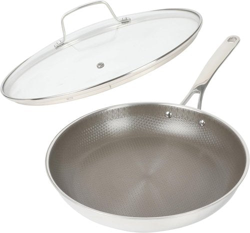 Martha Stewart Nonstick 12-Inch TriPly Stainless Steel Fry Pan with Lid - Stay Cool Handle & Dishwasher Safe