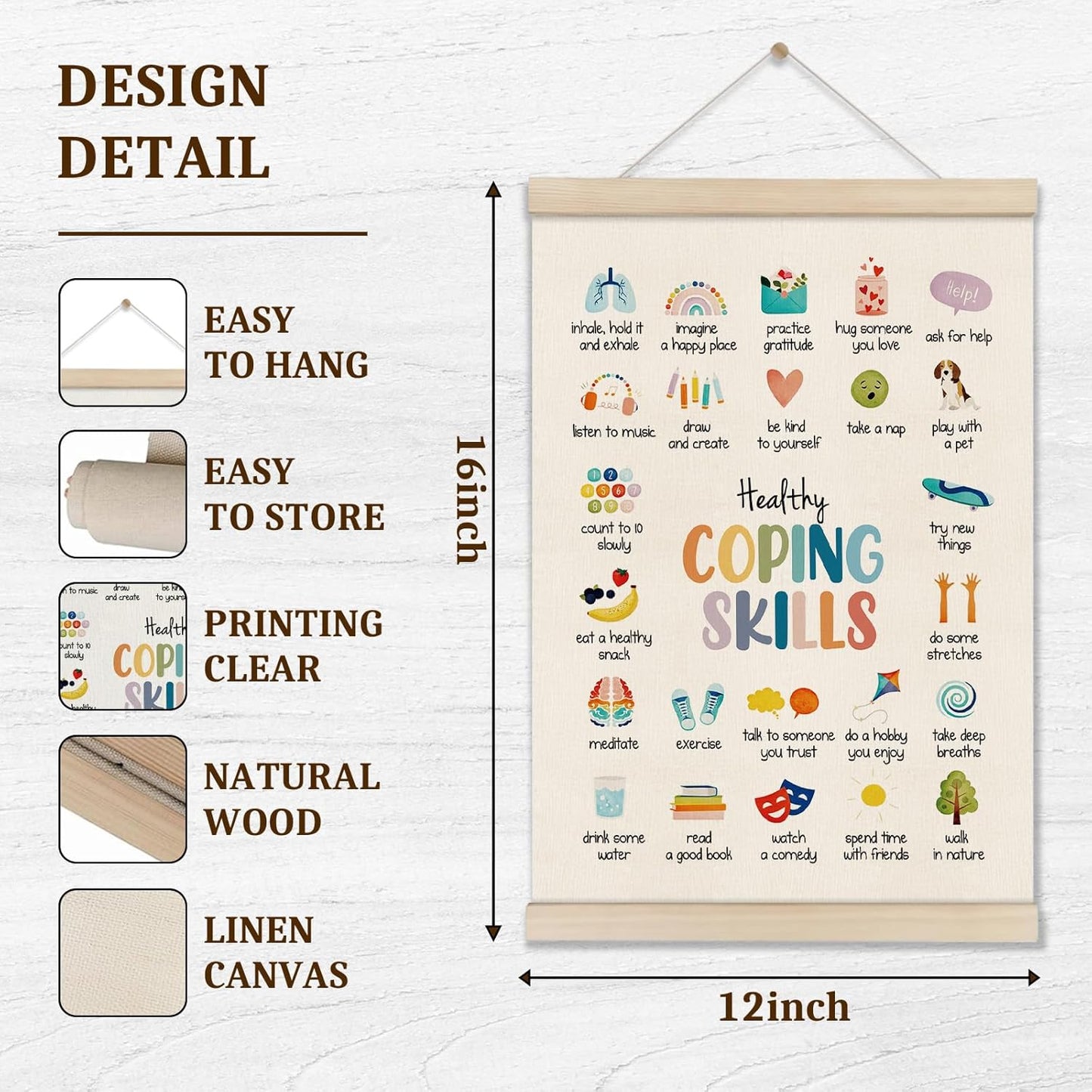 Skiennix Mental Health Poster Frame - 16x12 Inch Coping Skills Decor for Therapy & Counseling