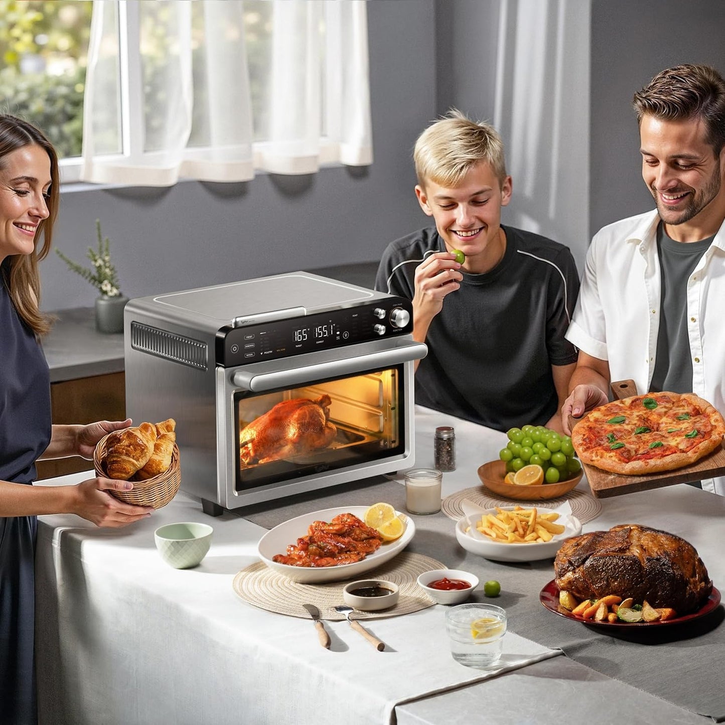 Typhur Sync Oven - 12-in-1 Countertop Air Fryer Toaster Oven Combo with Smart AI Thermometer | Large 27QT Stainless Steel