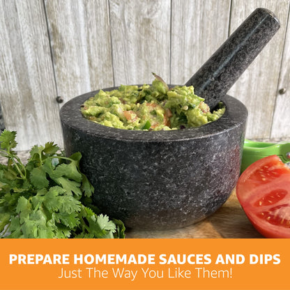 Heavy Duty Large Mortar and Pestle Set,100% Granite, Non Slip Base, Make Fresh Guacamole, Salsa, Pesto, Stone Grinder Bowl, Herb Crusher, Spice Grinder, 4 Cup, Black