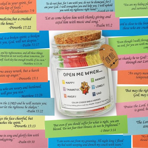 Bible Verse Jar, Color Coded Bible Verses in a Jar, Christian Gifts for Women Men Mom, Bible Study Supplies, Birthday Gifts for Women Men