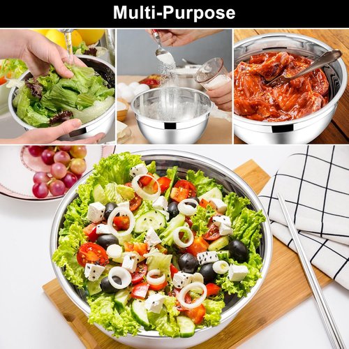 E-far Stainless Steel Mixing Bowls - 6-Piece Set with Airtight Lids & Stackable Design | 4.5, 3, 1.5 QT (Black)