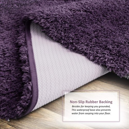 Clara Clark Bathroom Rugs, Ultra Soft Shaggy Bath Rugs - Bath Mats for Bathroom, Machine Wash, Non Slip Backing Rubber, 17 x 24 Inches, Eggplant Bathroom Rug Set