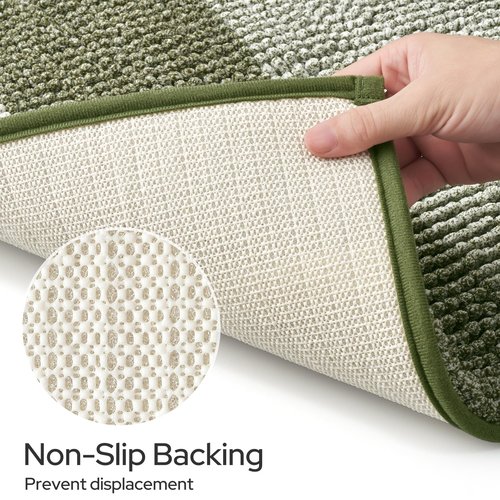 HOMEIDEAS Sage Green Bathroom Rugs, 2 Piece Thick Absorbent Fluffy Striped Chenille Bath Rugs Set, Non Slip, Soft Shaggy Bath Mats for Green Bathroom Decor, 20" x 32" Plus 17" x 24"