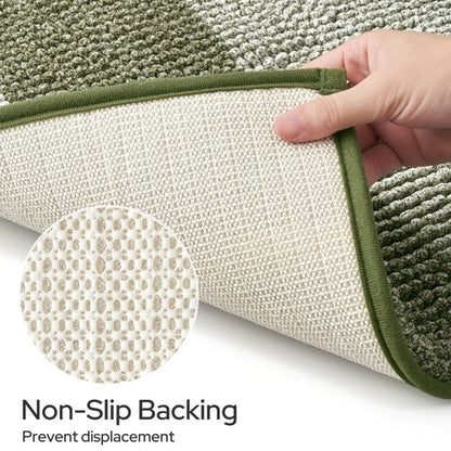 HOMEIDEAS Sage Green Bathroom Rugs, 2 Piece Thick Absorbent Fluffy Striped Chenille Bath Rugs Set, Non Slip, Soft Shaggy Bath Mats for Green Bathroom Decor, 20" x 32" Plus 17" x 24"