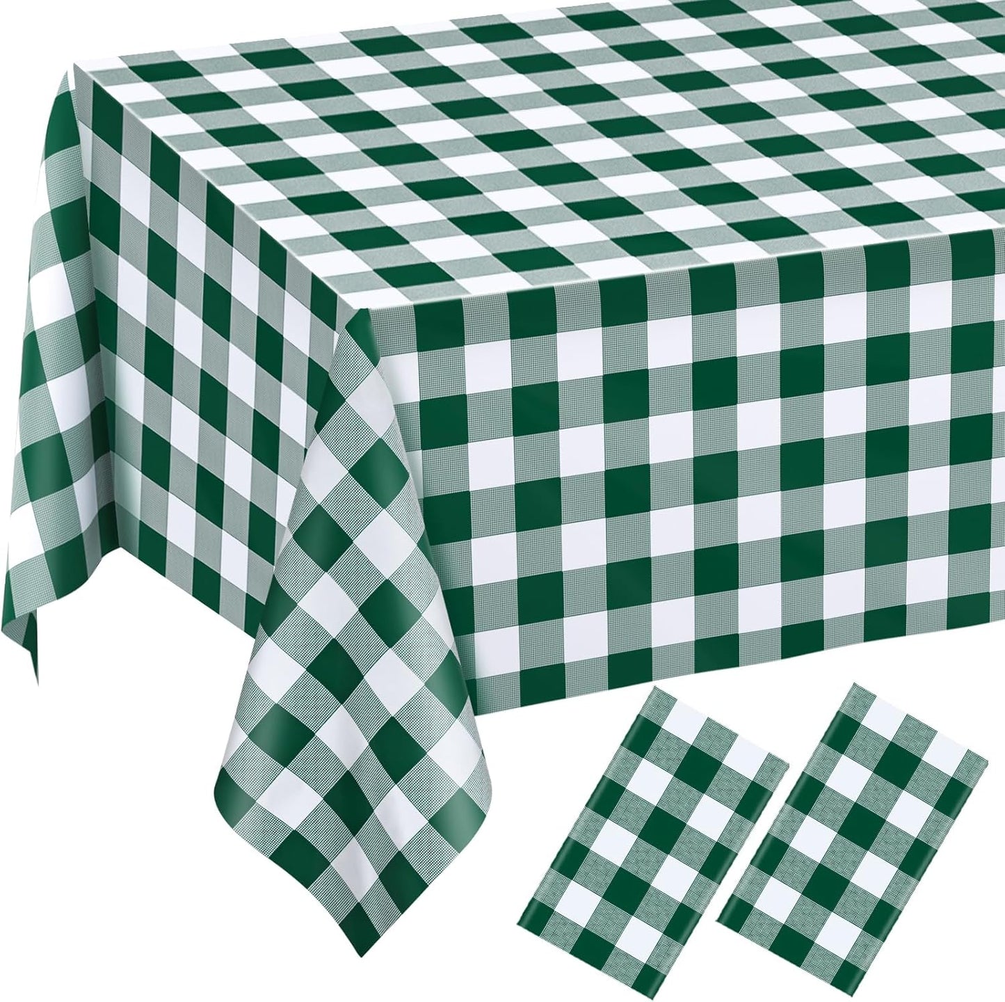 Regine Switzerland Disposable Green Gingham Tablecloths - Waterproof Checkered Design | 54" x 108" for Parties & Picnics