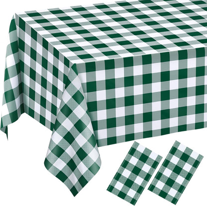 Regine Switzerland Disposable Green Gingham Tablecloths - Waterproof Checkered Design | 54" x 108" for Parties & Picnics