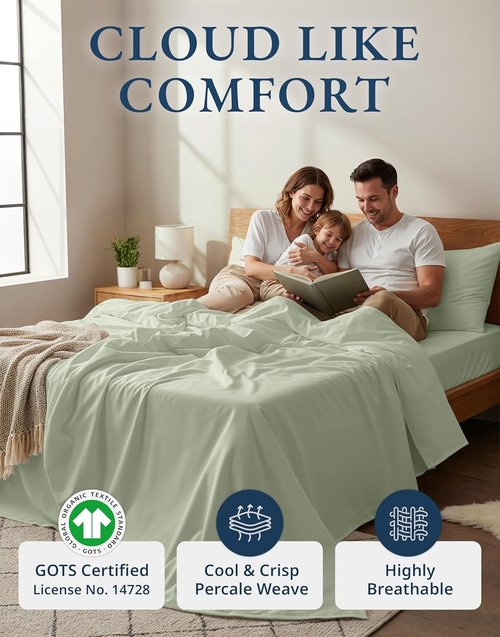 LANE LINEN 100% Organic Cotton King Bed Sheet Set - Soft, Cooling, Fully Elasticized 4-Piece Sheets in Mineral
