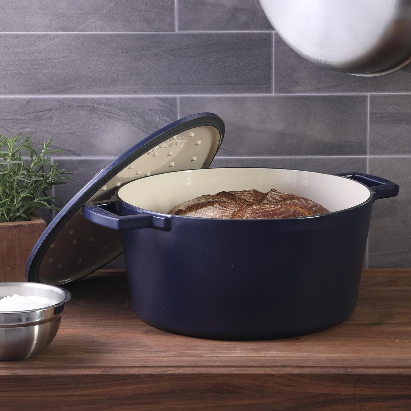 Babish 6-Quart Round Enameled Cast Iron Dutch Oven - Blue | Heavy-Duty for Slow Cooking & Baking