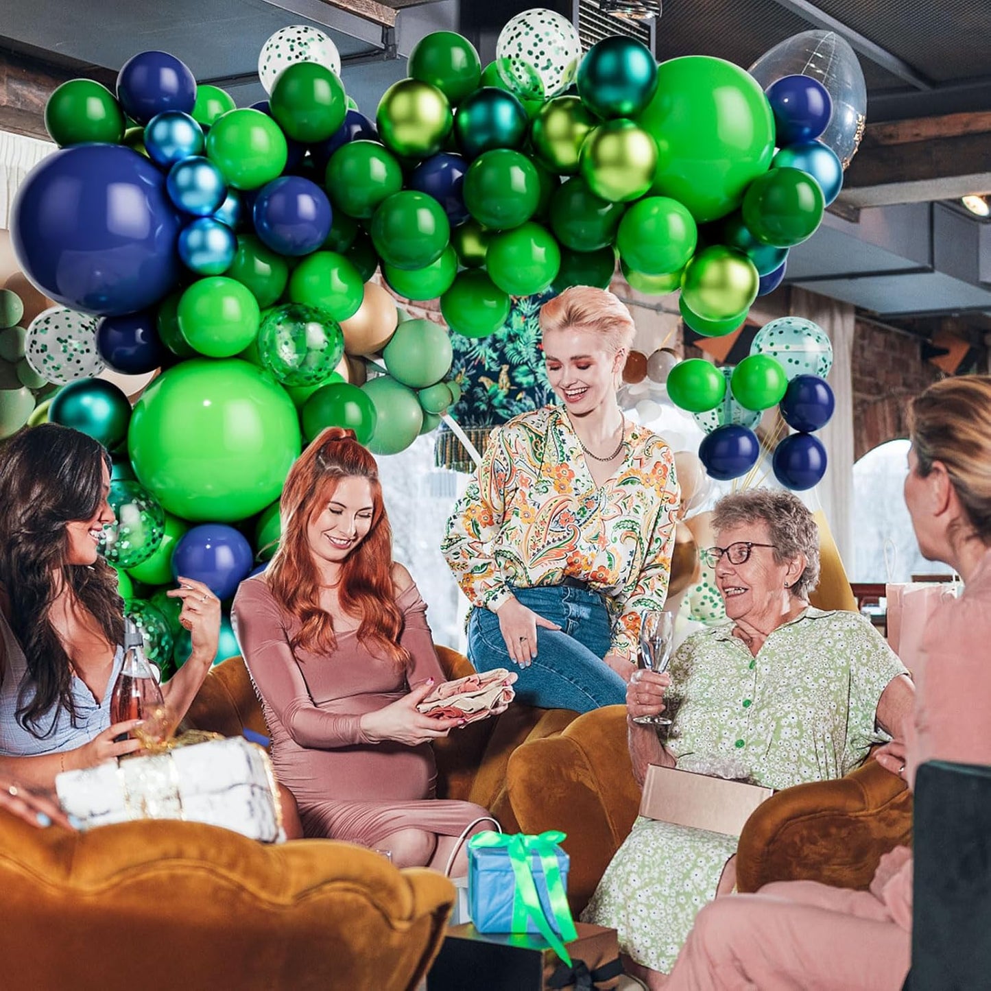 Skiennix Balloon Garland Arch Kit - Dark Blue & Green Latex Balloons with Confetti | Perfect for Weddings & Parties