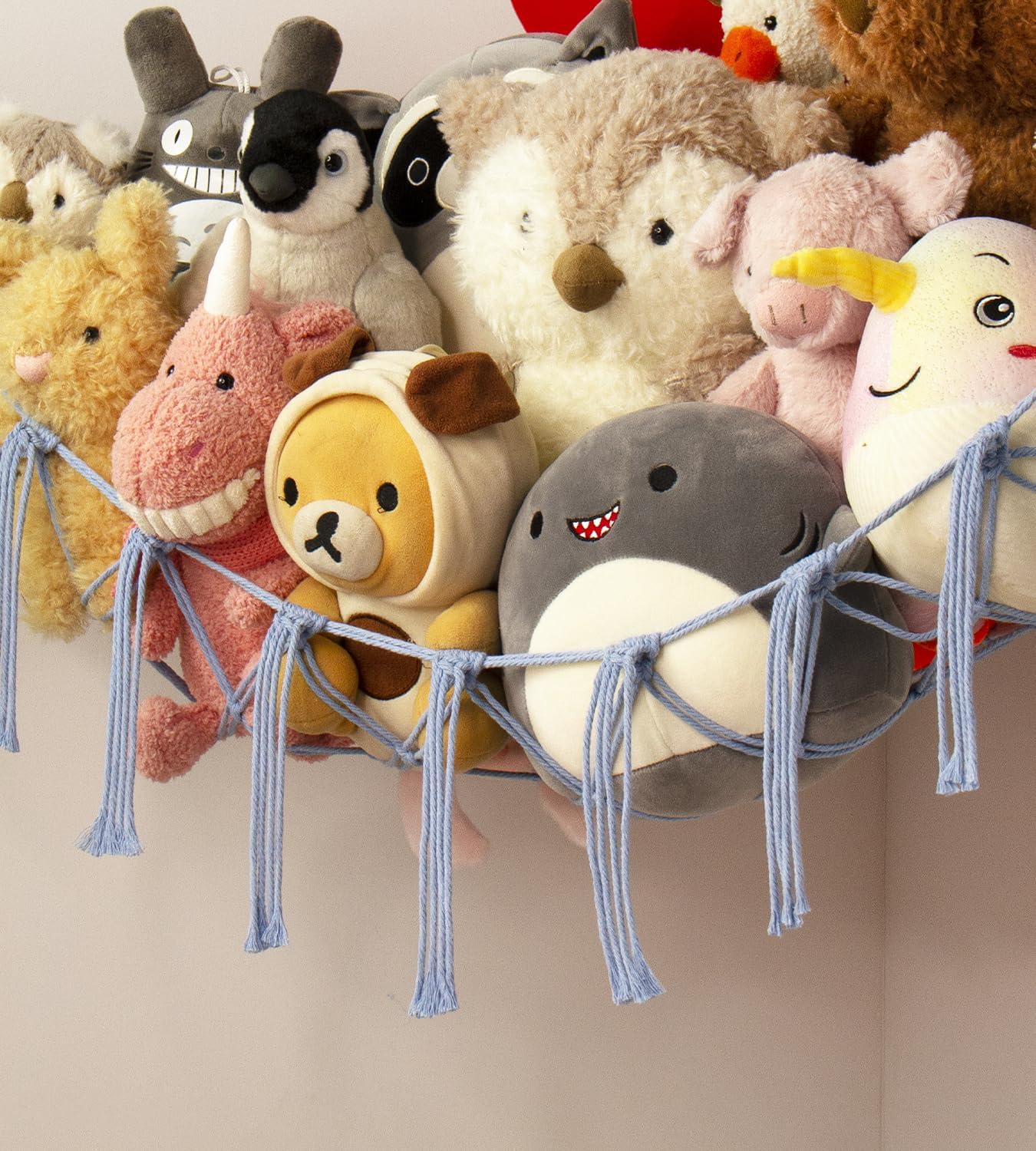 Mirolam Stuffed Animal Storage Hammock - Large Blue Plush Net for Organizing Toys & Room Decor