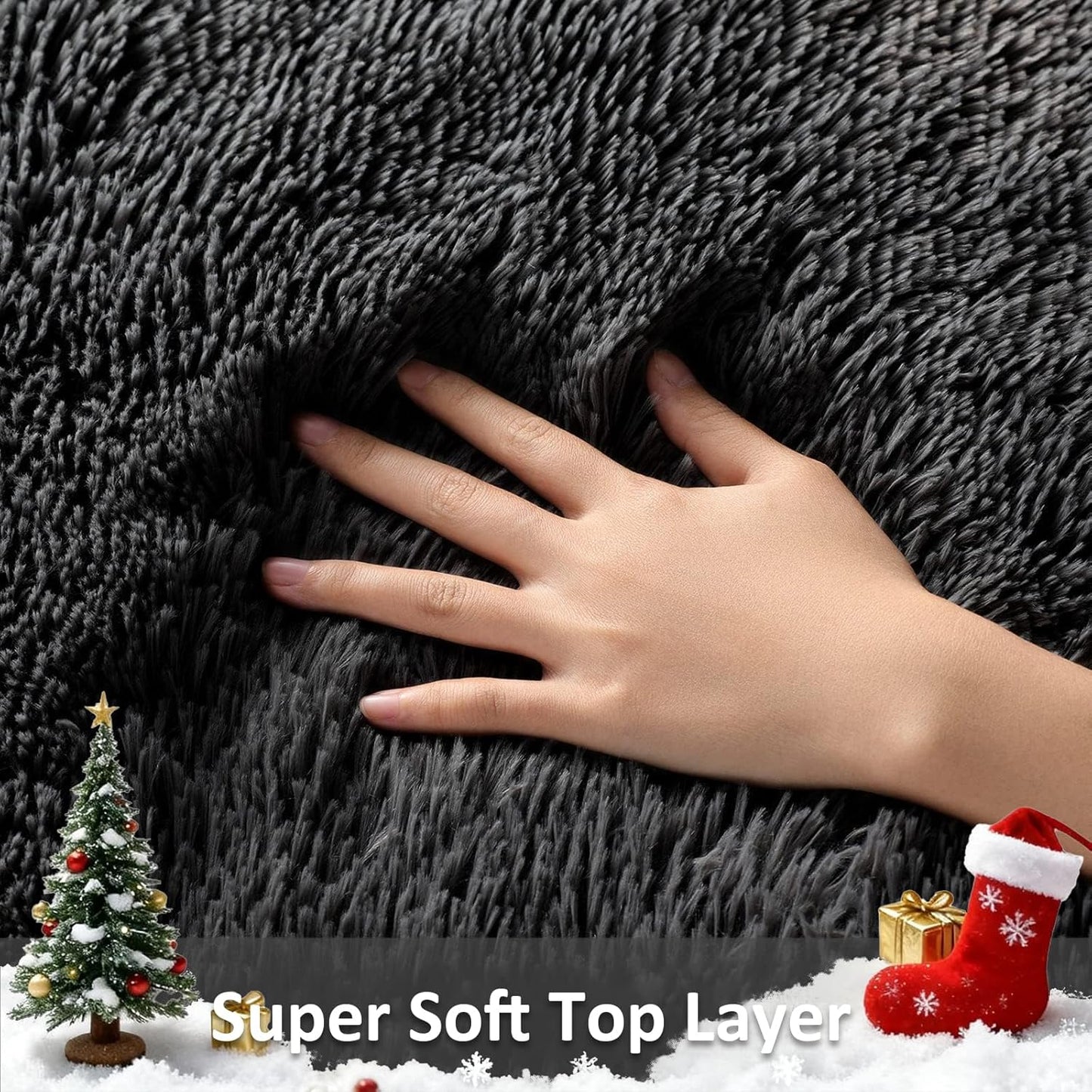 Ophanie Small Black Entryway Throw Rug - Non-Slip Fluffy Carpet for Bedroom | 2x3 Mini Area Rug
