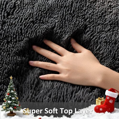 Ophanie 8x10 Black Area Rugs for Living Room, Large Shag Bedroom Carpet, Big Indoor Thick Soft Shaggy Nursery Rug, Fluffy Carpets for Boy and Girls Room Dorm Home Decor Aesthetic
