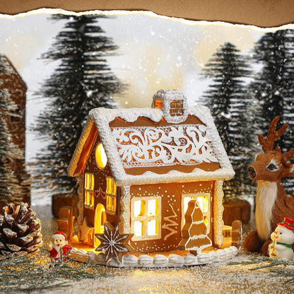Wesiti Gingerbread House Decor - Lighted Christmas Decoration with LED Lights | 6-Inch Resin Candy House Figurine