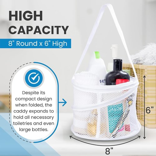 Handy Laundry Portable Shower Caddy - Collapsible Mesh Organizer with Quick Dry Drainage | Large White Compartments for Dorm, Gym & Travel