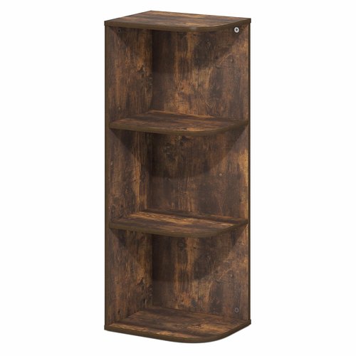Furinno PASIR Book Shelf, 3-Tier Corner Bookshelf with Open Shelf, Standing Bookcase, 9.3 x 12 x 31.5, for Organization and Storage, for Living Room, Bedroom, Home Office, Amber Pine