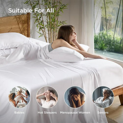 Bedsure Cooling California King Sheet Set - Breathable Rayon from Bamboo, Deep Pocket, Soft White Luxury Bedding