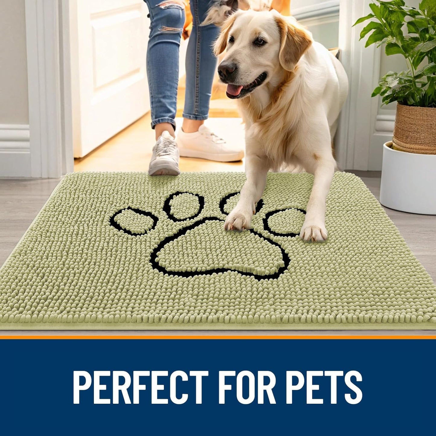 OLANLY Dog Door Mat - Absorbent Non-Slip Mud Mat for Paws | 48x30, Quick Dry Chenille, Vanilla