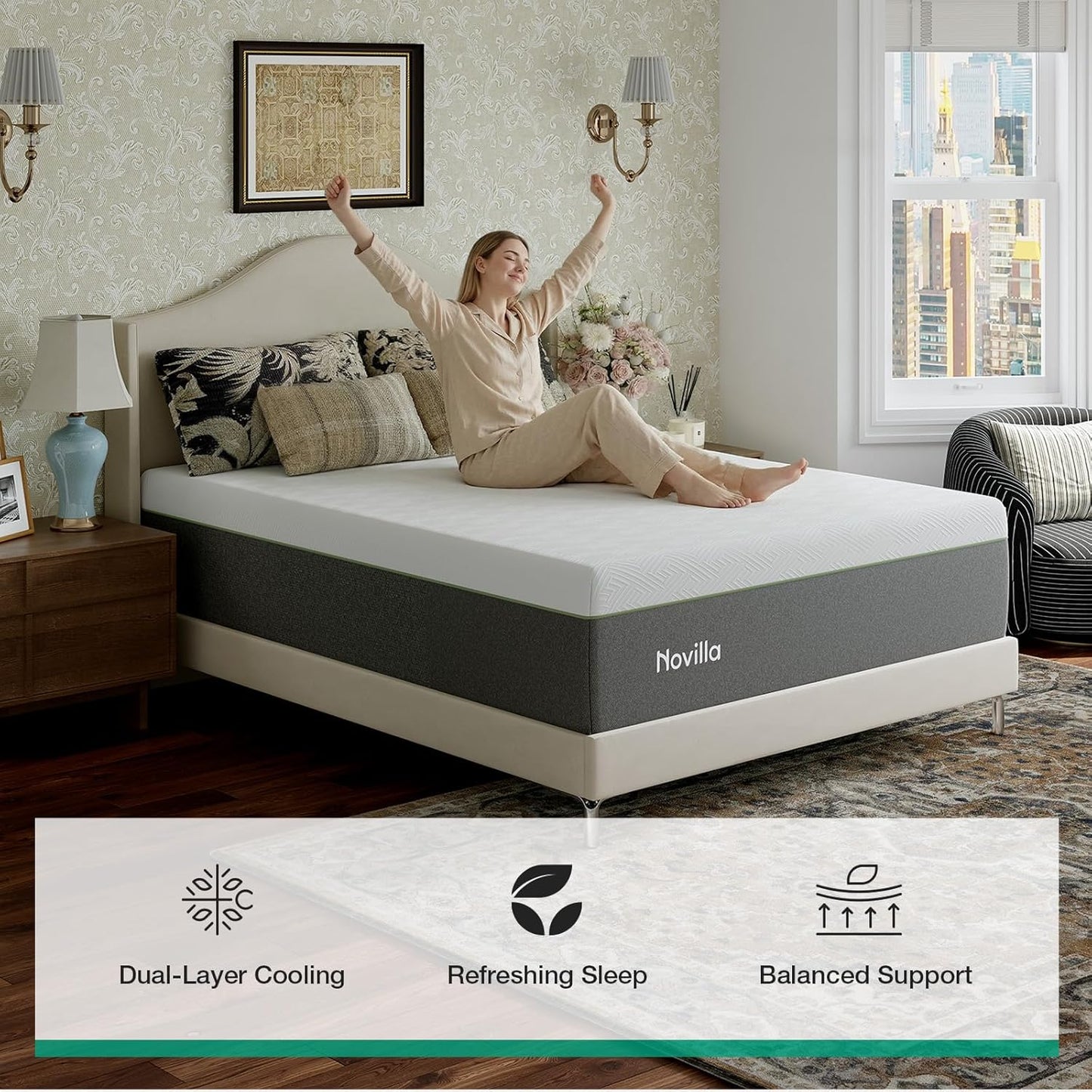 Novilla Bliss Queen Size Memory Foam Mattress - 10 Inch Cool-Touch Cover for Refreshing Sleep & Pain Relief