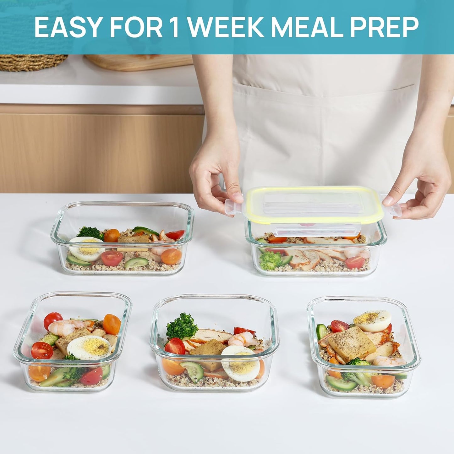 Vtopmart Glass Food Storage Containers - 8 Pack with Airtight Lids | BPA-Free Meal Prep for Microwave, Oven, Freezer