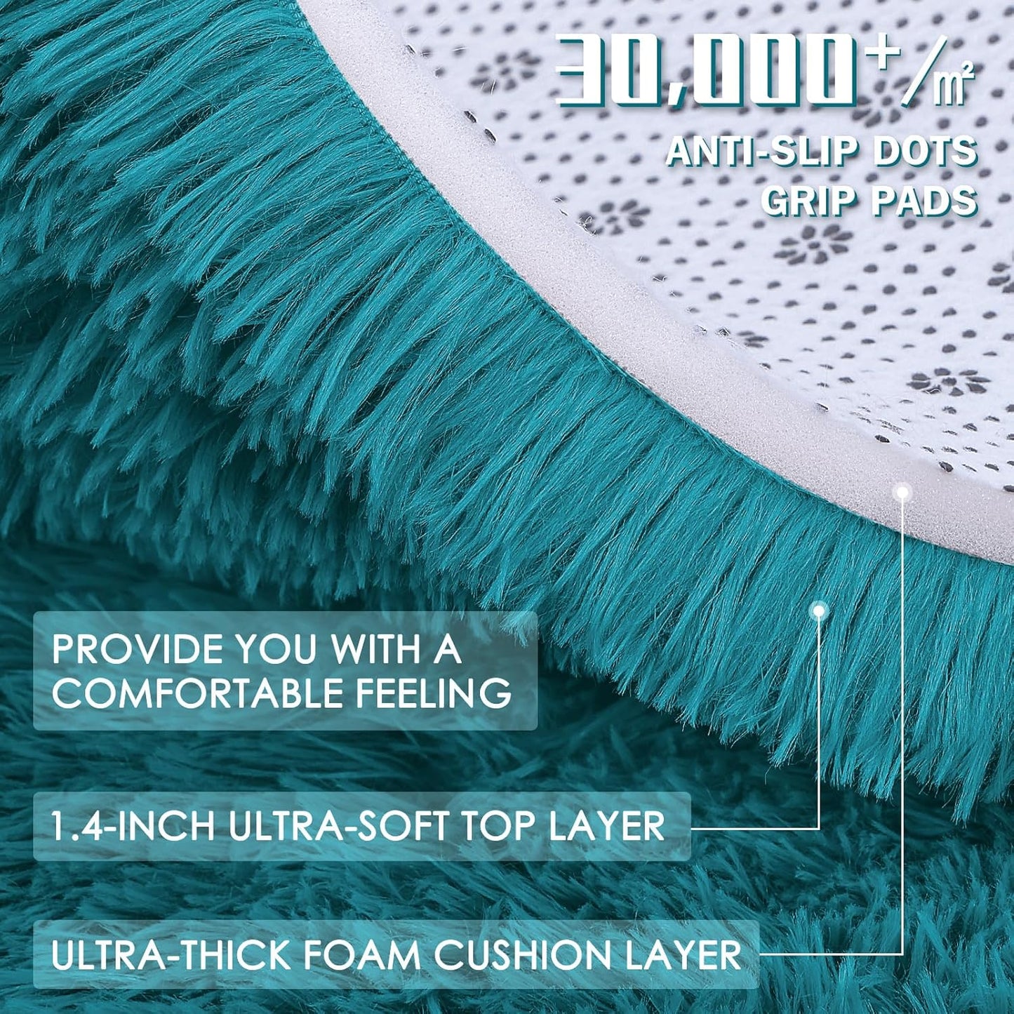 OLANLY Large Area Rug - Soft Fluffy Shaggy Indoor Carpet for Living Room & Bedroom | Teal 6x9 ft