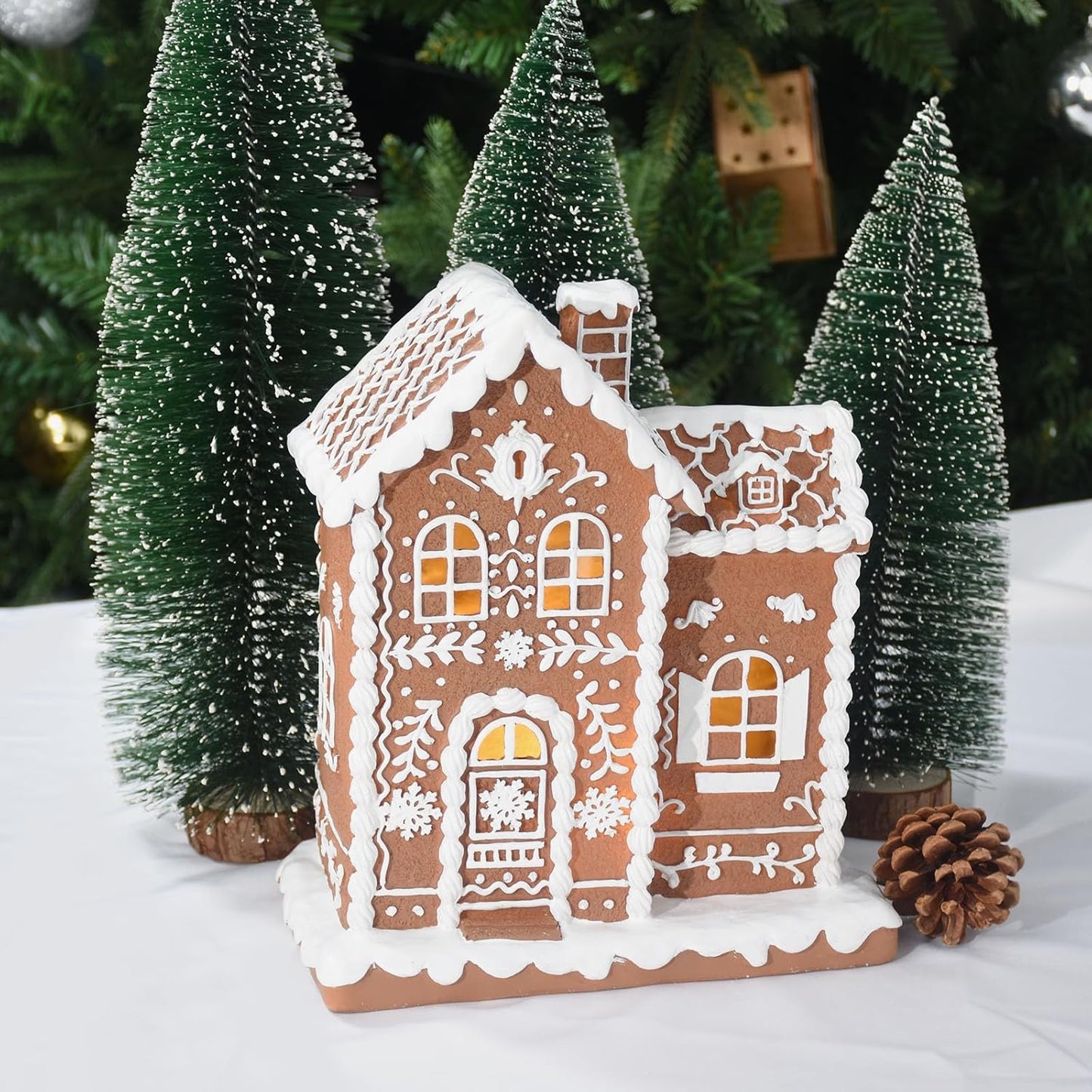 Sheaifun Gingerbread House Decor - LED Lighted Resin Christmas Decoration | 9 x 5 x 10.2 Inch