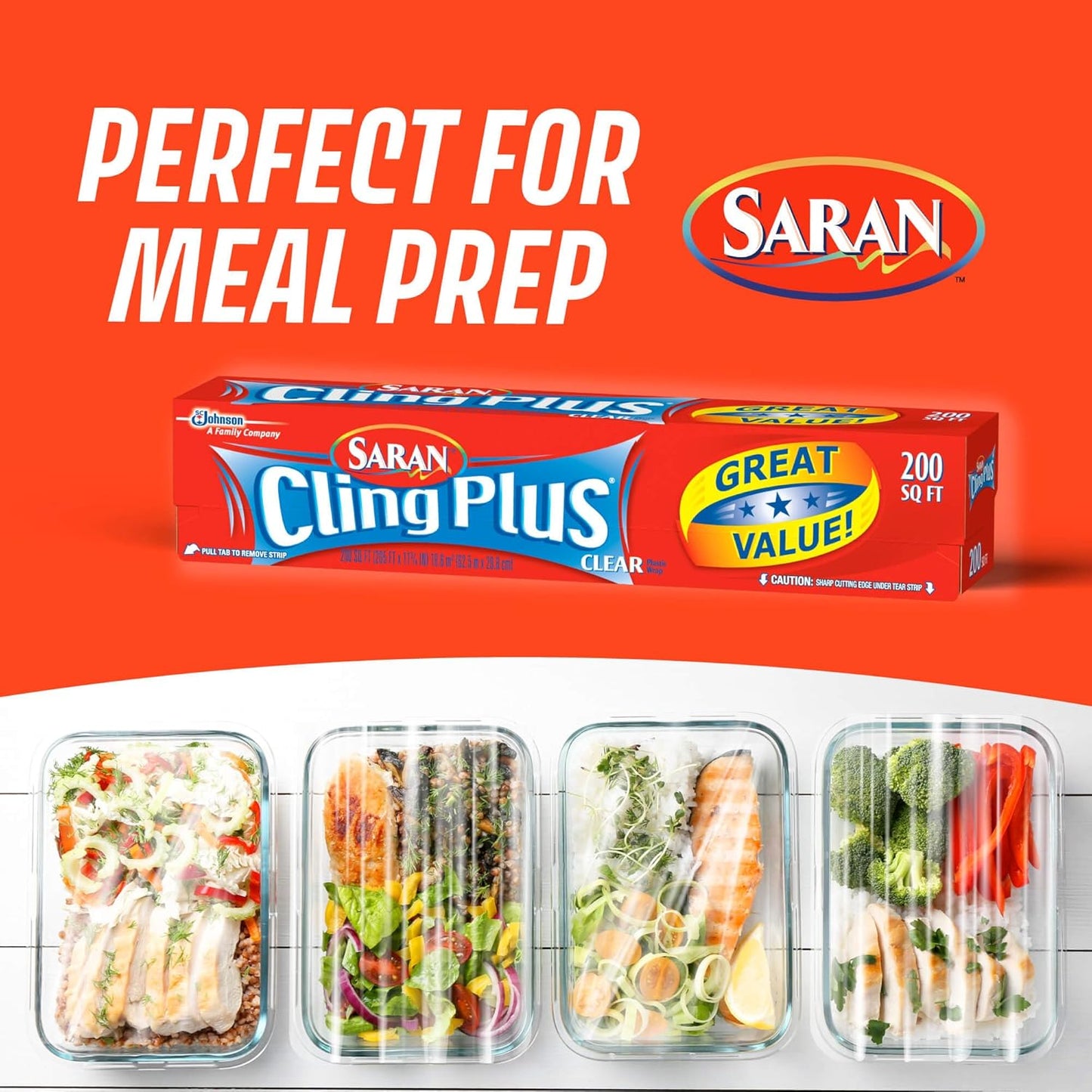 Saran Cling Plus Plastic Wrap - Clear Food Storage with Easy Dispense | 200 Sq Ft Roll