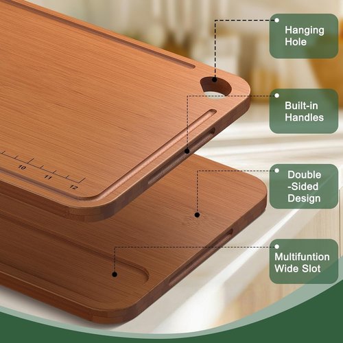 Bamboo Cutting Boards by Skiennix - Deep Juice Grooves & Built-In Handles | 2-In-1 Charcuterie & Chopping Board for New Home Gifts