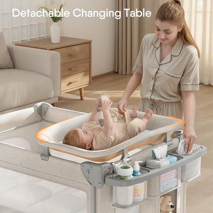 TinyGlow 4-in-1 Baby Bassinet - Portable Crib with Mattress, Diaper Changer & Mosquito Net