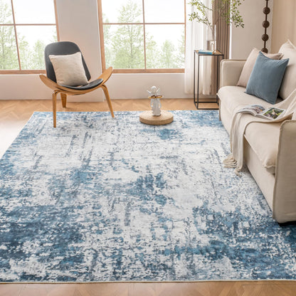 VK·LIVING Area Rug 6x9 Abstract Washable Rug with Non Slip Modern Machine Washable Rug Stain Resistant Living Room Area Rug Soft Large Blue Rug for Dining Room Home Decor, Blue&Gray